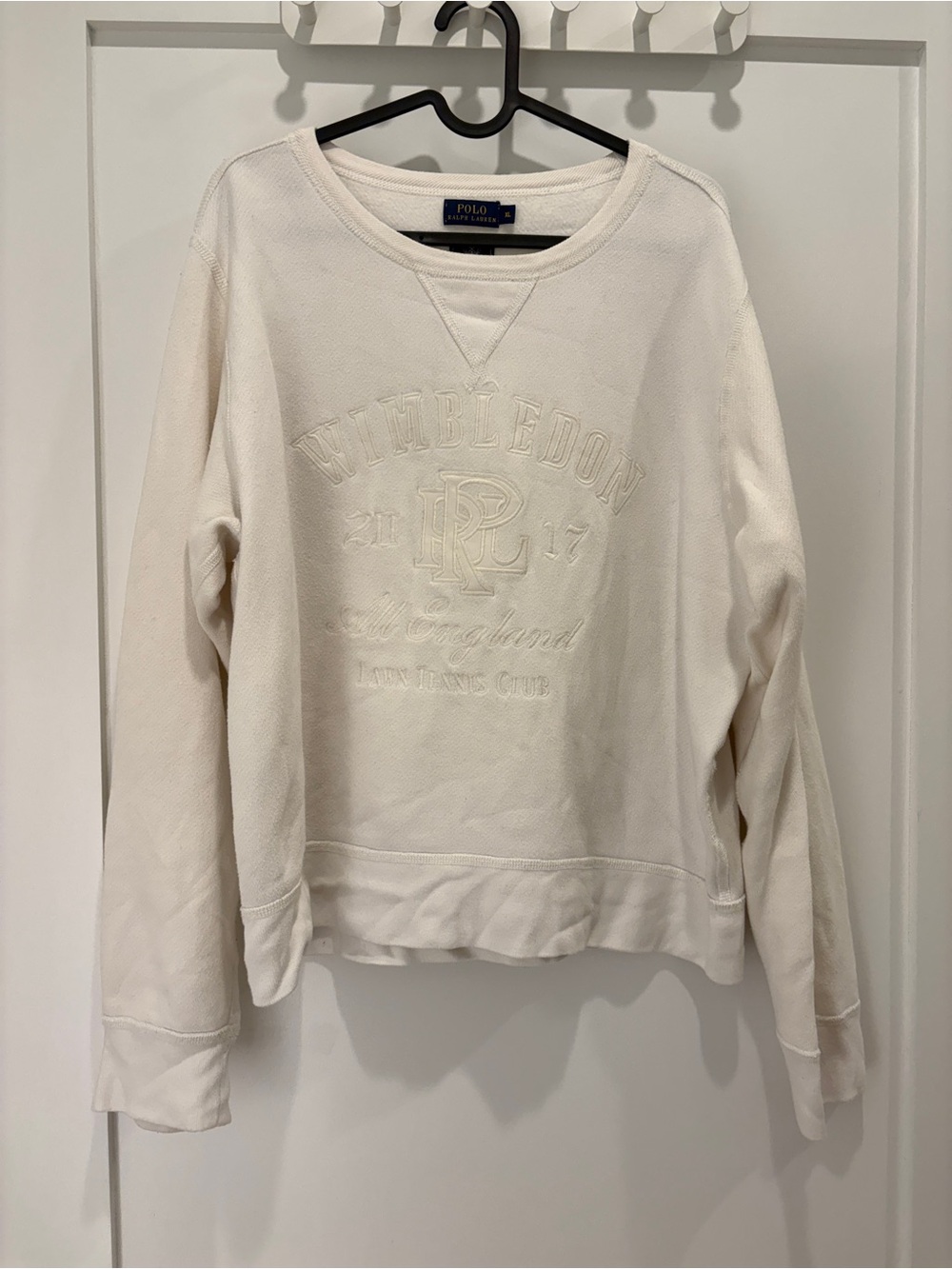 Ralph Lauren Vintage White Wimbledon Embossed Crew Sweatshirt